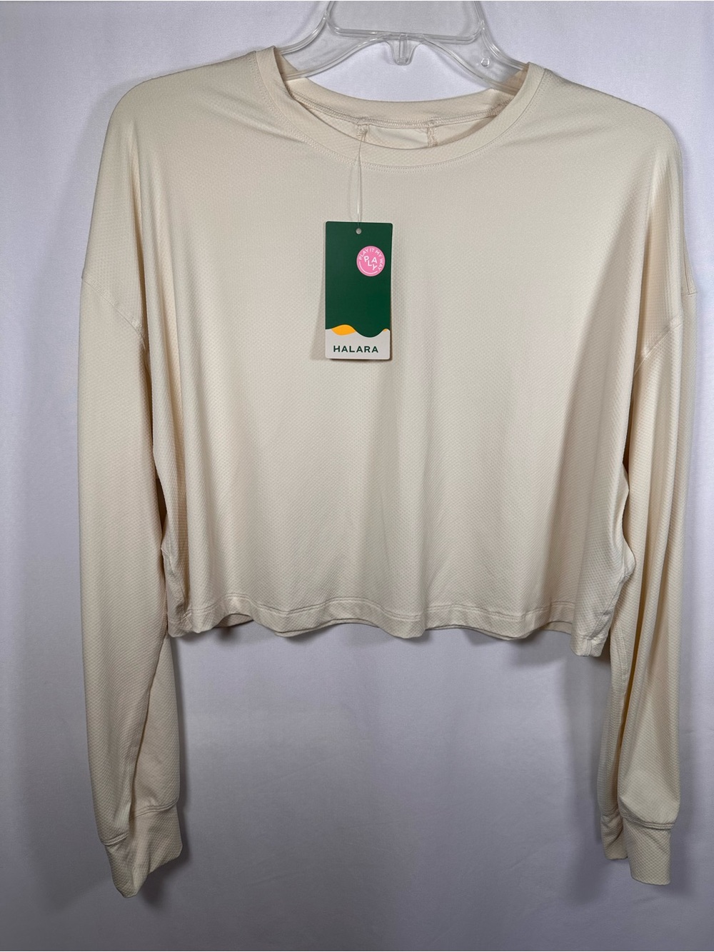 NWT Halara Ivory Textured Crop Long‎ Sleeve Top XL